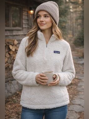 Patagonia Fleece Pullover 1/4 Zip White XL Regular Fit Jacket